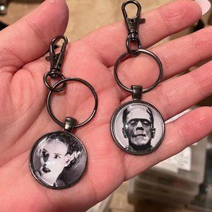 Set of 2 Bride of Frankenstein and Frankenstein Keychains